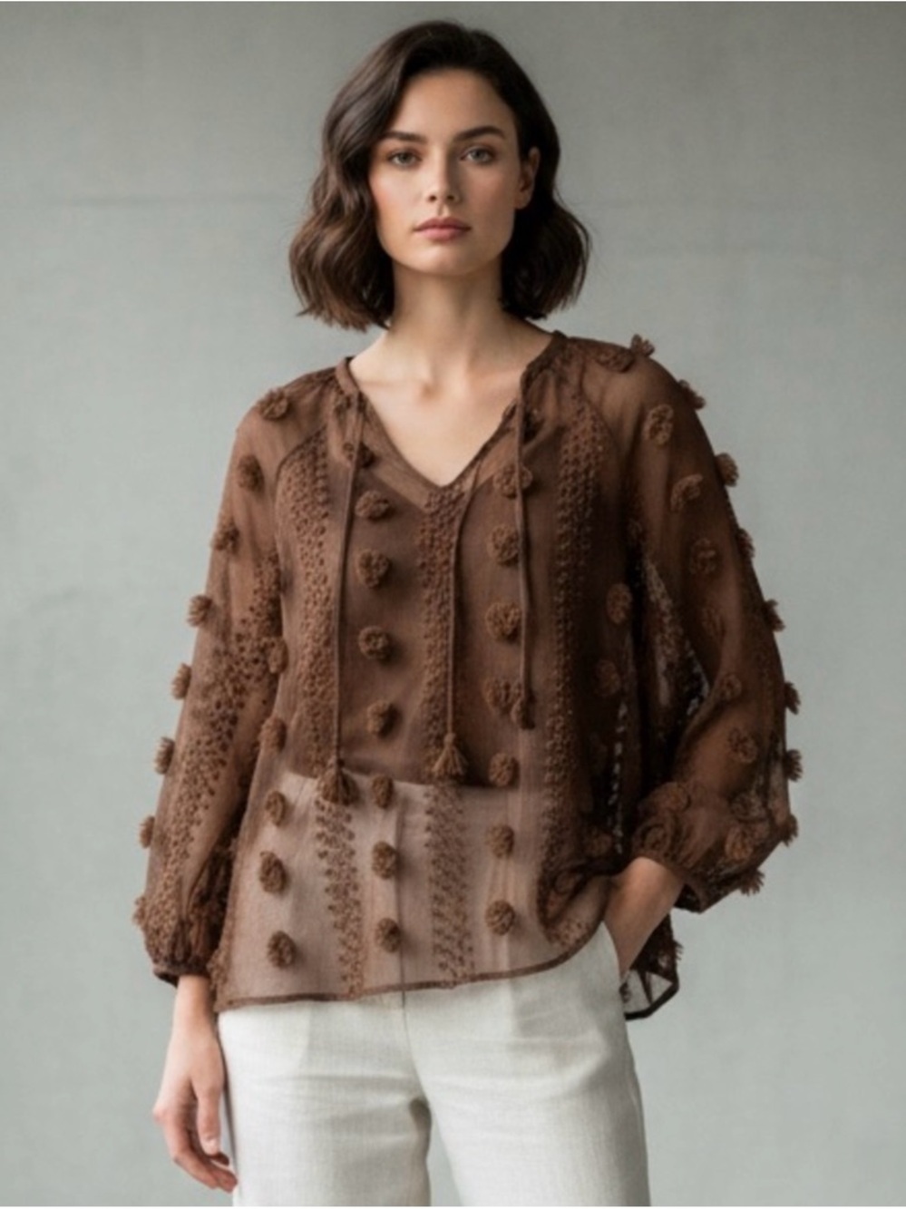Calypso St Barth Brown Taffeta Blouse NWT